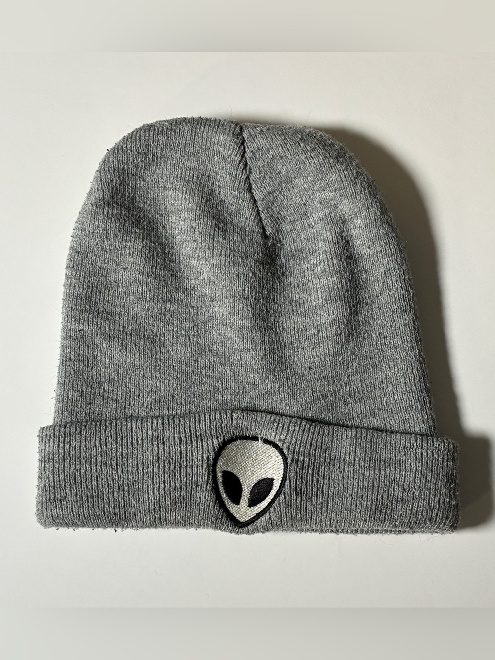 Heather Gray Cuffed Beanie with Alien Patch | Y2K Aesthetic | One Size